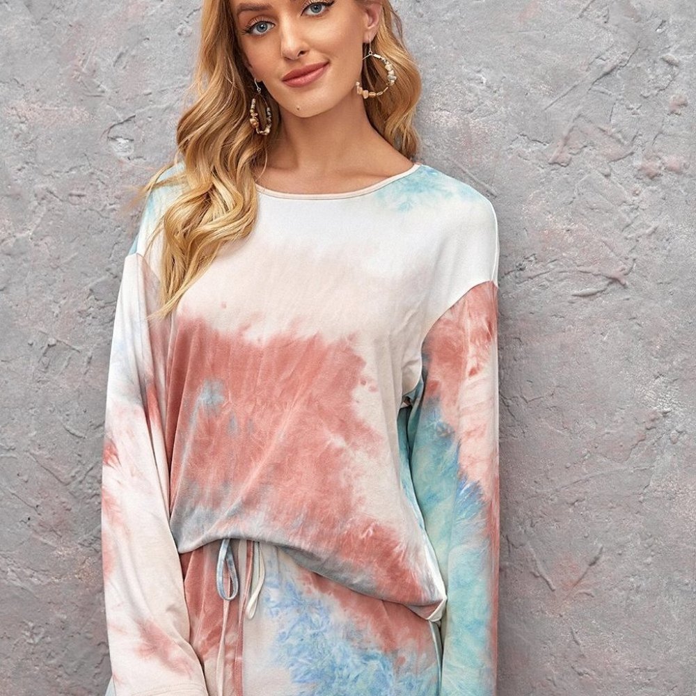 Multicolor Boho Womens tie dye Pants & Tee Set coord set - Picture 4 of 5